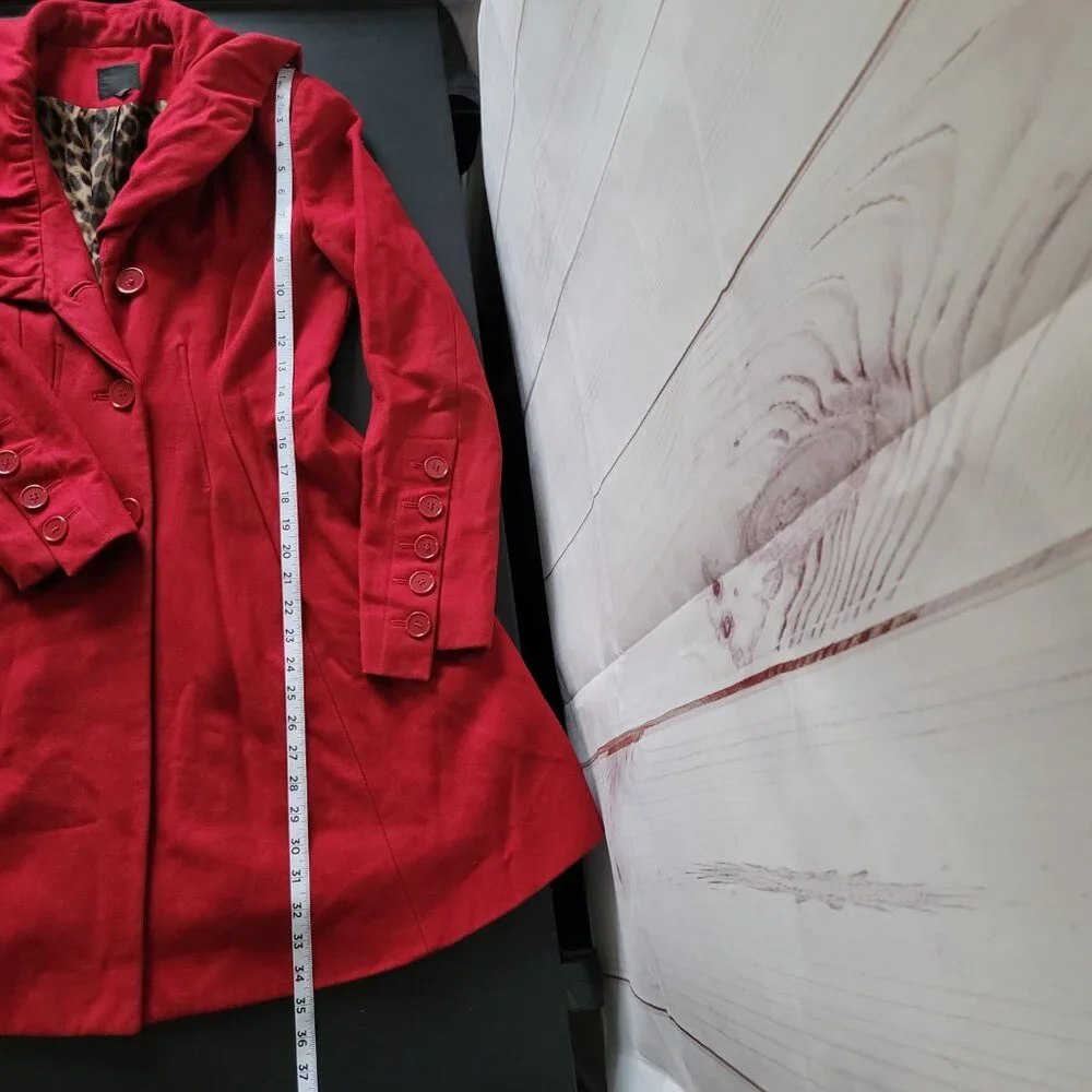 Express Pea Coat w/Leopard Interior, Wool Blend, Button Front, Women’s S, Red - Picture 9 of 9